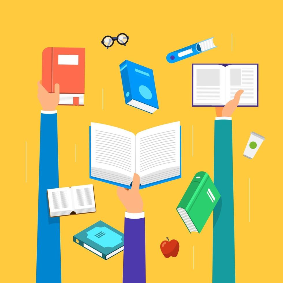 educación y aprendizaje con libros, estilo de ilustración plana vector