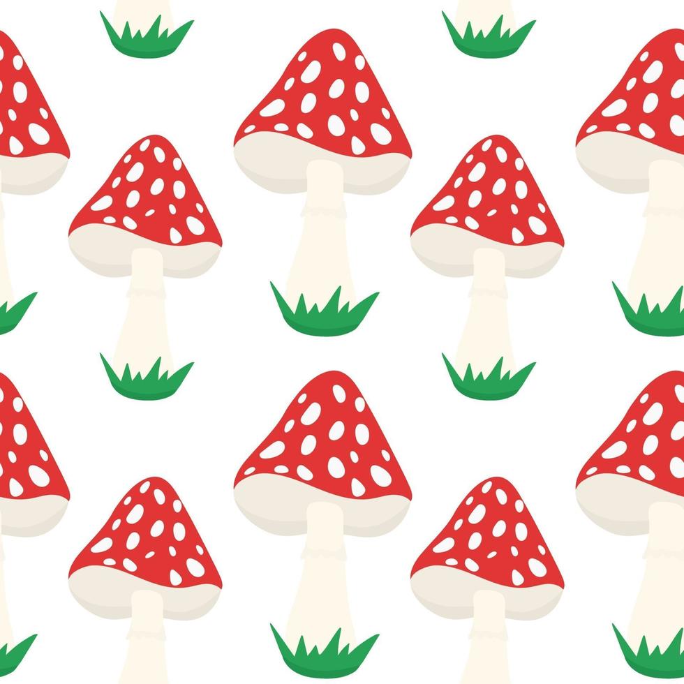 Seamless background with amanita. A repeating pattern with red poisonous mushrooms. Vector. vector