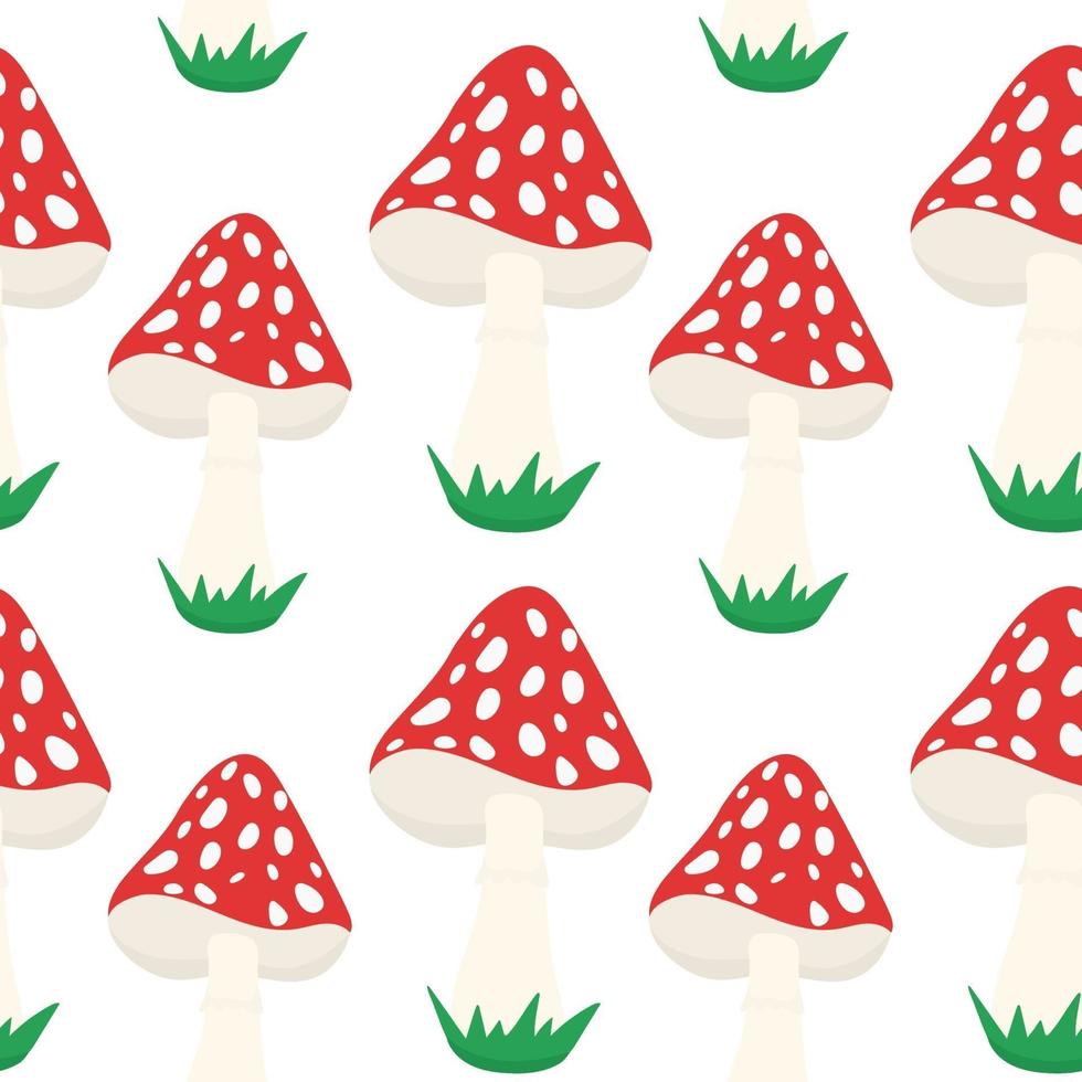 Seamless background with amanita. A repeating pattern with red poisonous mushrooms. Vector. vector