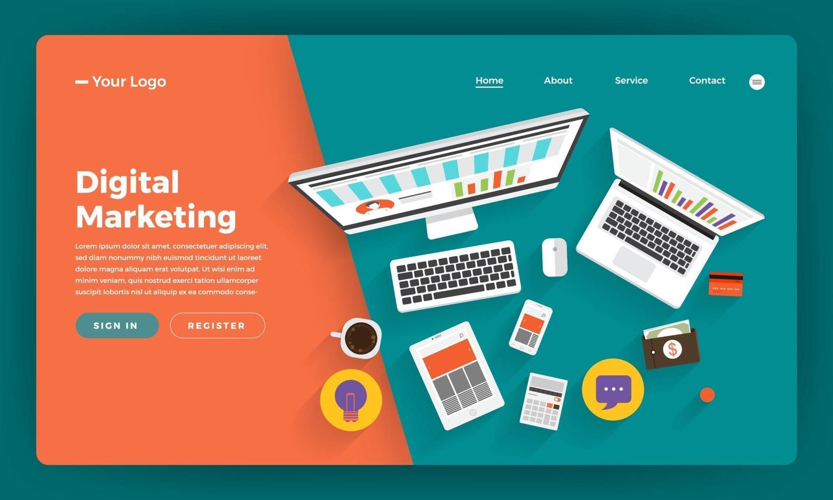 Mockup design for digital marketing website vector