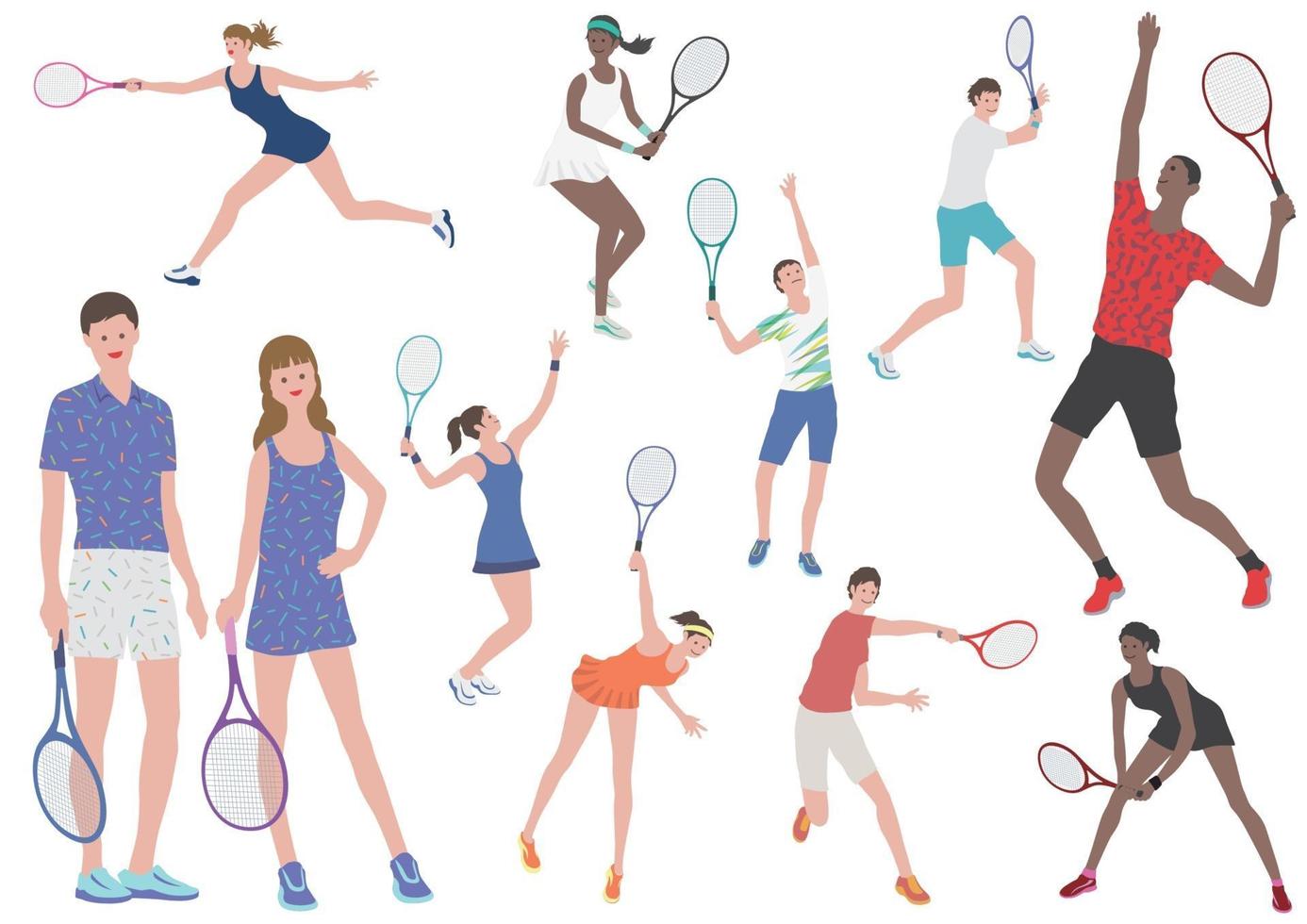 Tennis Players Vector Flat Illustration Set. Easy To Use Illustrations Isolated On A White Background.