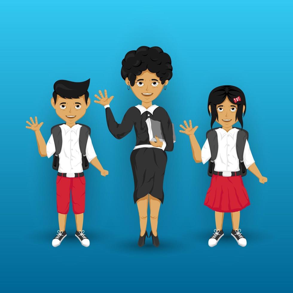 teacher with two students characters for back to school vector