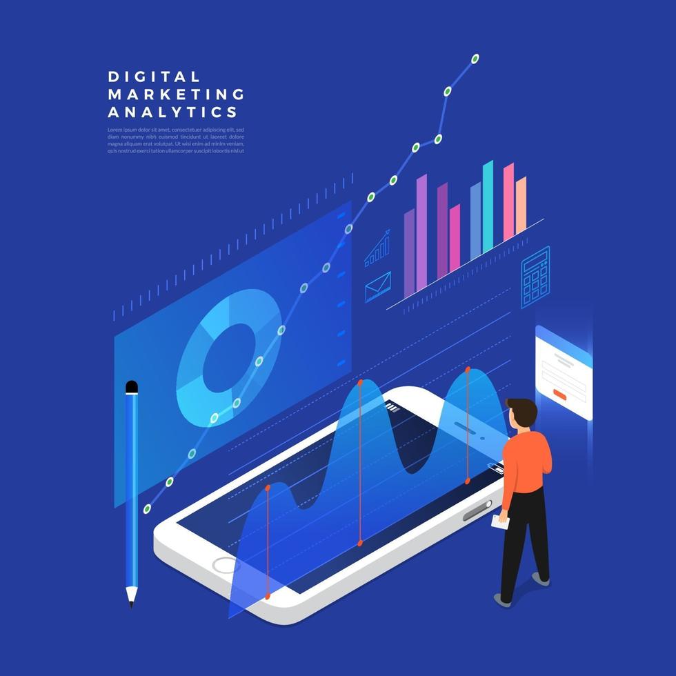 revisión financiera con teléfono móvil y elementos infográficos. ilustración vectorial vector