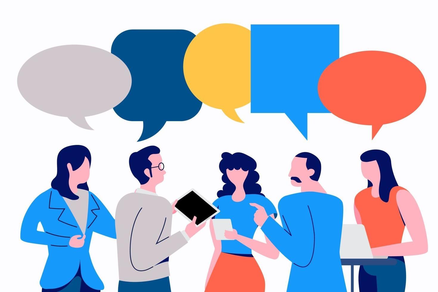 Business colleagues have a discussion with speech bubbles vector