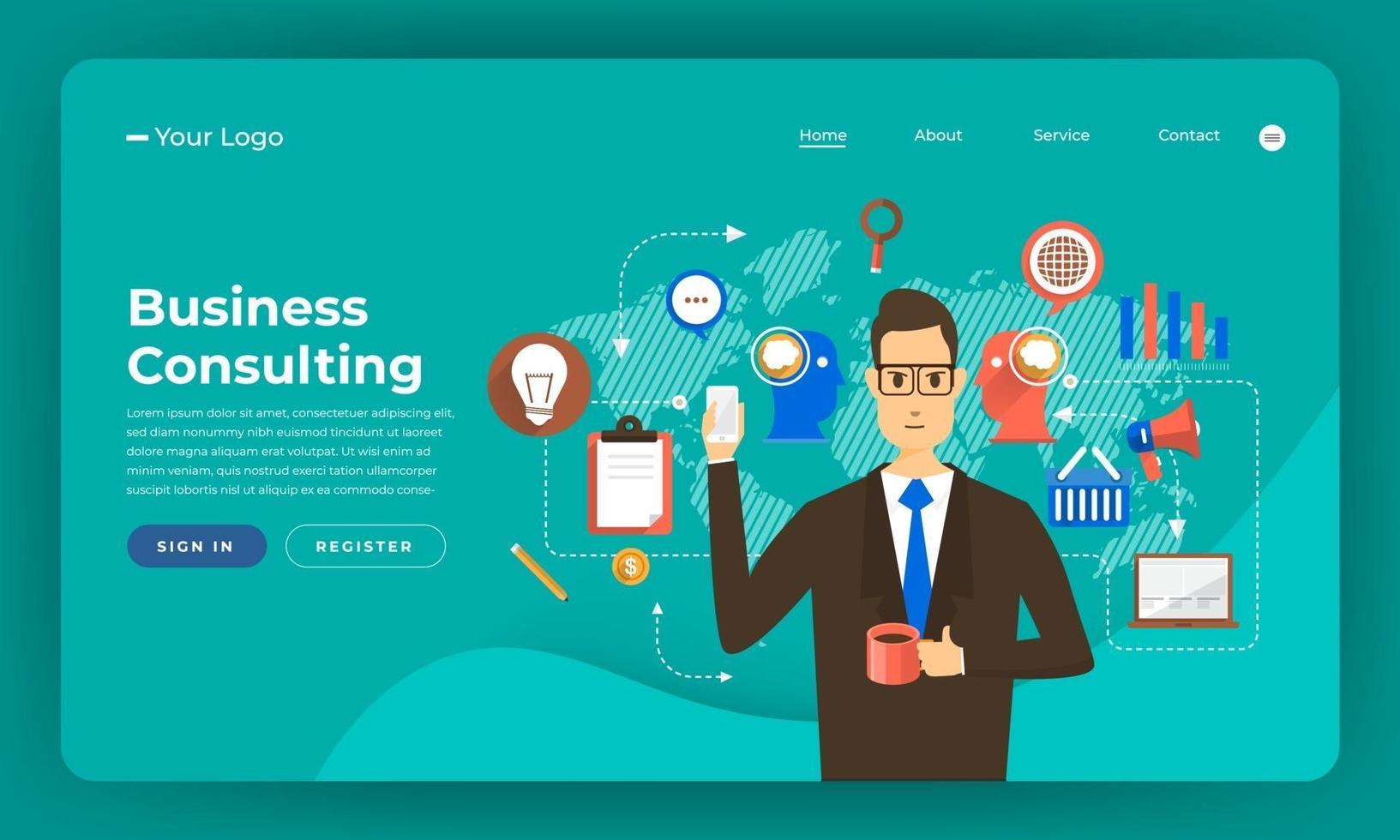 Website mockup for business consulting services vector