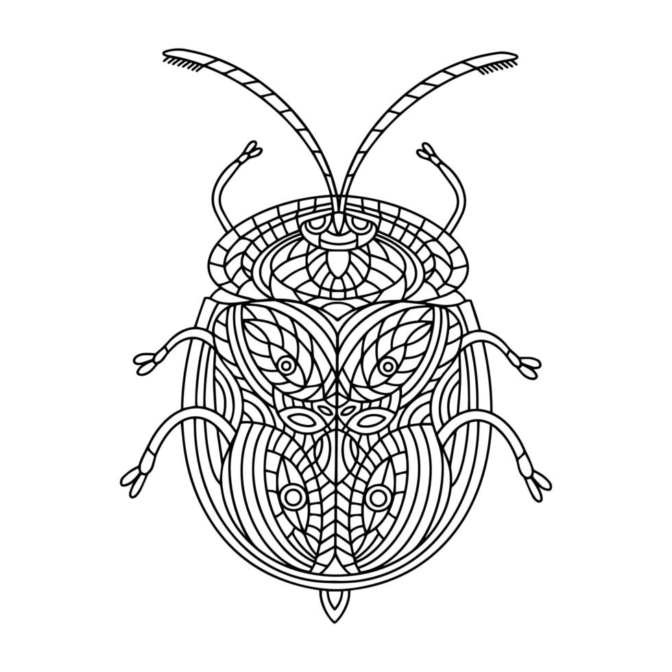 Beetle golden turtle coloring book. Tortuga beetle linear vector illustration. Anti-stress coloring book for adults and children. A hand-drawn coloring book for doodles.