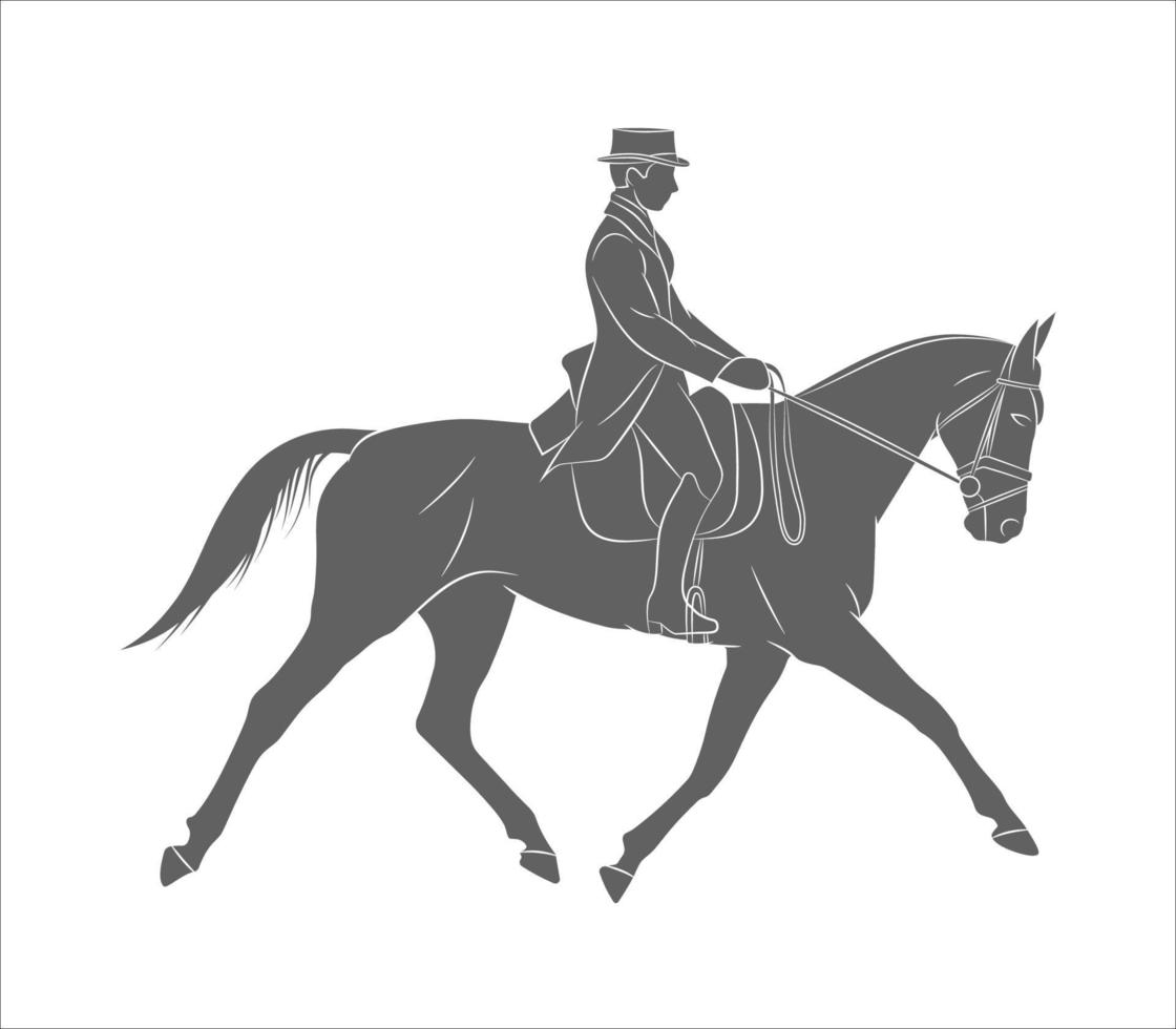 Equestrian sport. Jockey in uniform riding horse. Dressage on a white background. Vector illustration