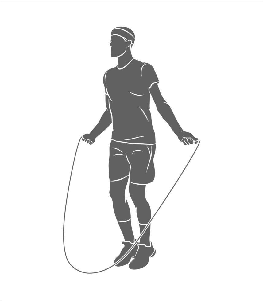 Silhouette young athlete jumping rope on a white background. Vector illustration