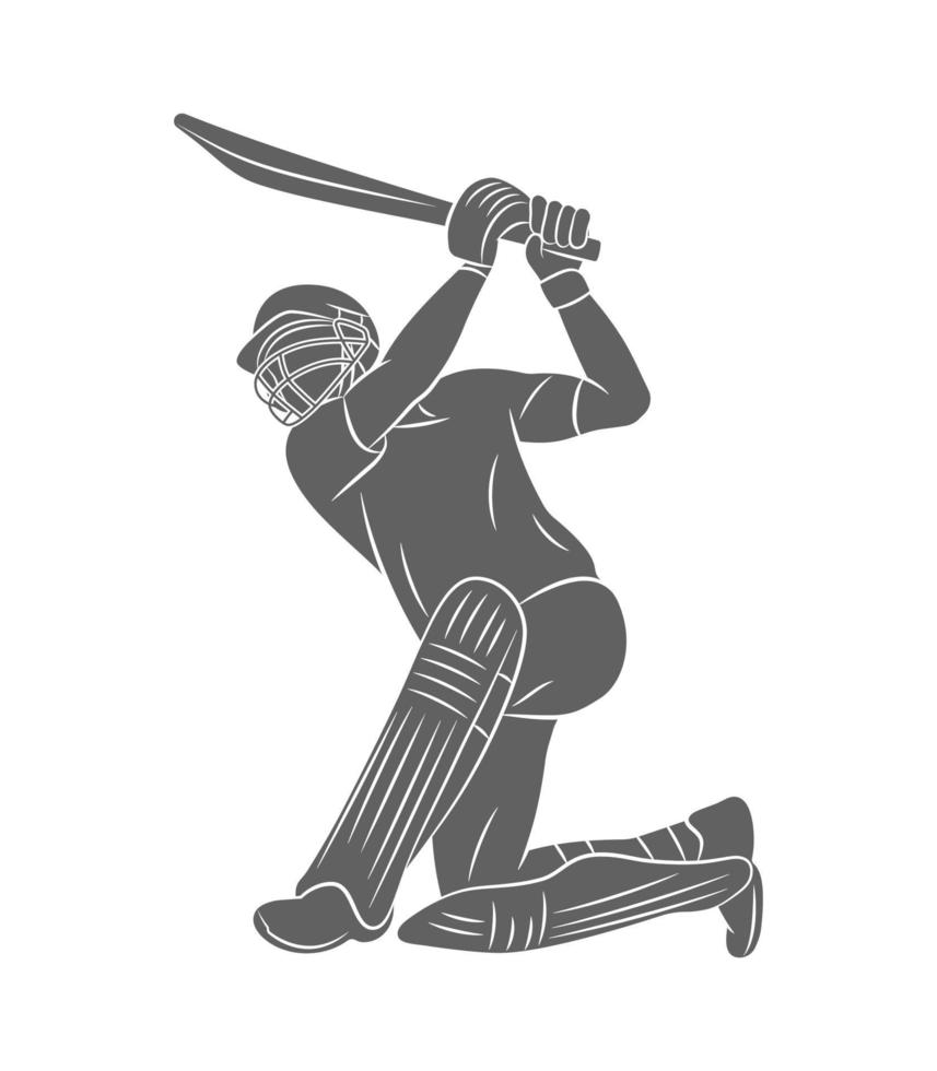 Silhouette batsman playing cricket on a white background. Vector illustration