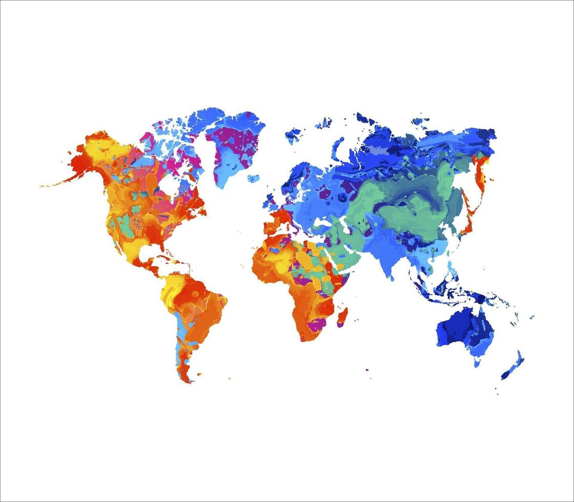 Abstract world map from splash of watercolors. Vector illustration of paints