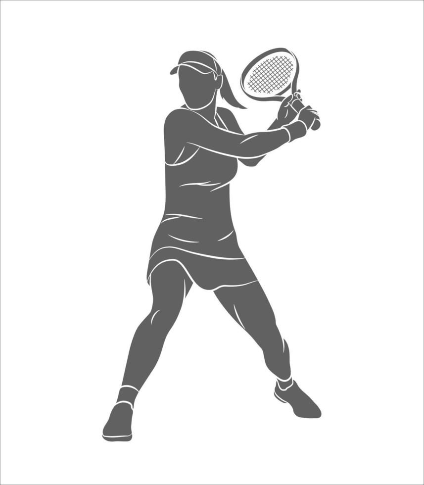 Silhouette tennis player with a racket on a white background. Vector illustration