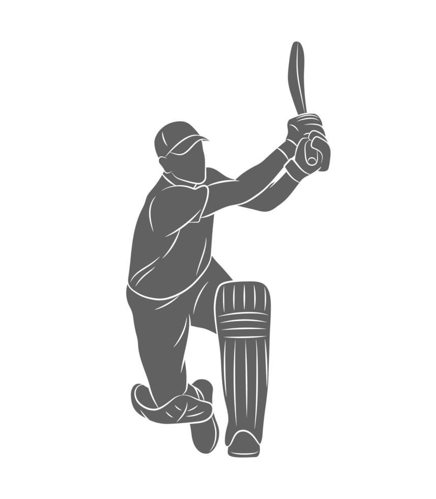 bateador de silueta jugando al cricket sobre un fondo blanco. ilustración vectorial vector