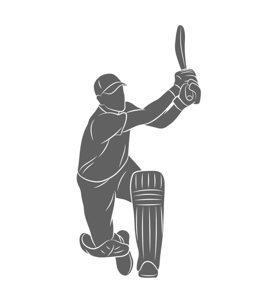 Silhouette batsman playing cricket on a white background. Vector illustration