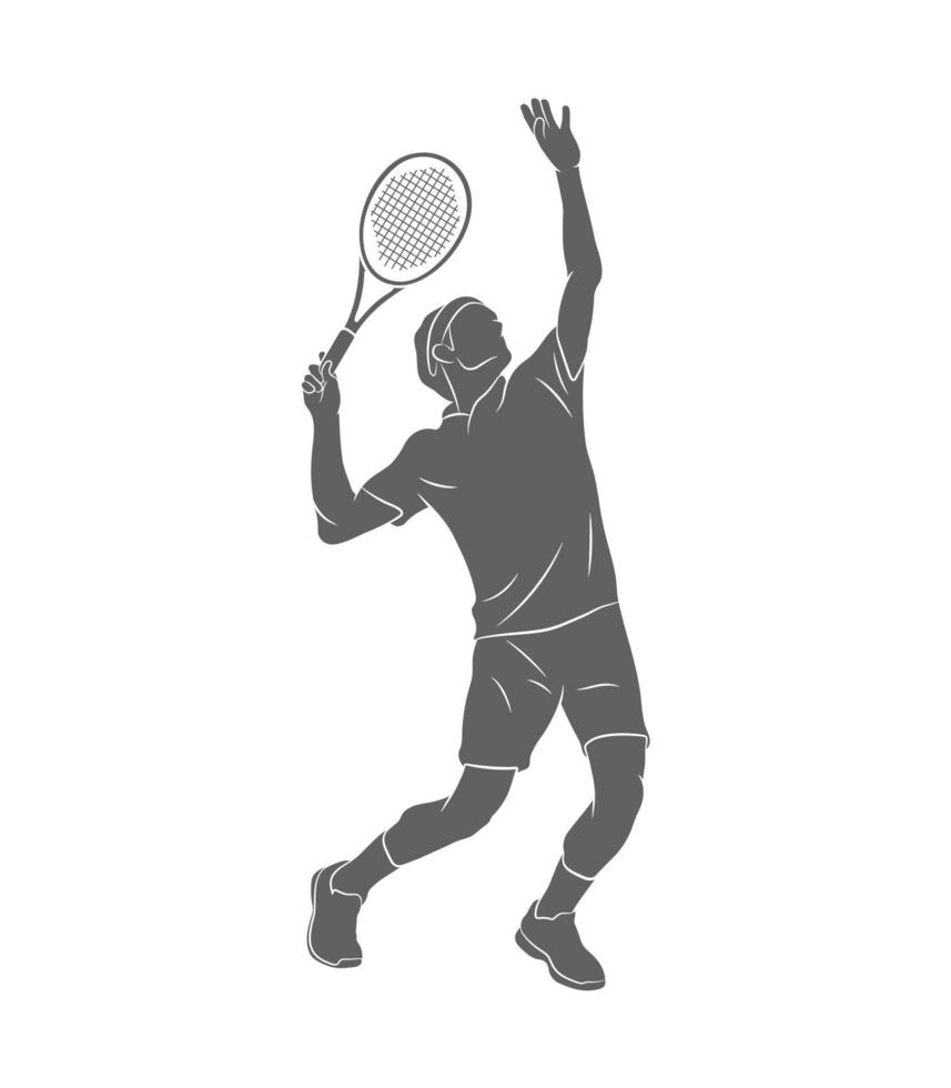 Silhouette tennis player with a racket on a white background. Vector illustration