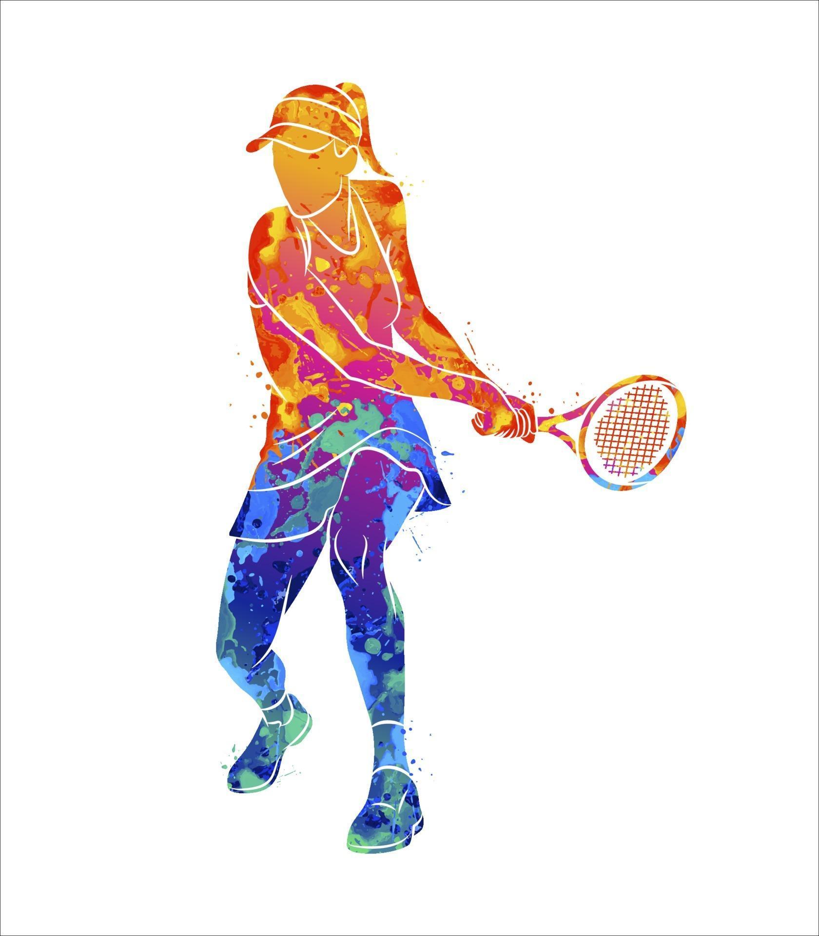 Abstract tennis player with a racket from splash of watercolors. Vector