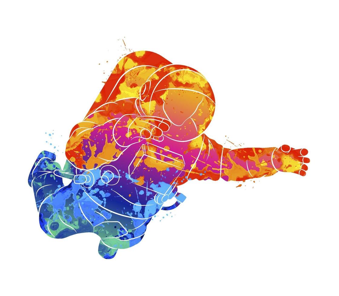Abstract astronaut in space from splash of watercolors. Vector illustration of paints