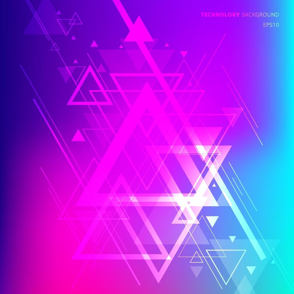 Abstract technology futuristic geometric triangles overlapping on vibrant gradient background. vector