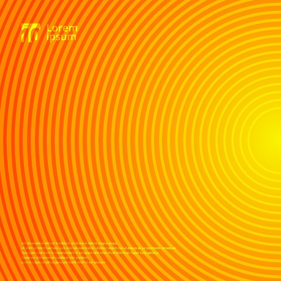 hermoso patrón de líneas de círculo de movimiento radial sobre fondo y textura abstractos de color degradado naranja y amarillo. vector