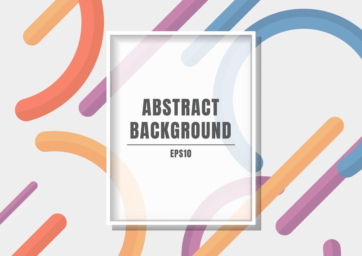 Rectangle white frame on blue, orange, purple, yellow color geometric circle and rounded line abstract background. vector