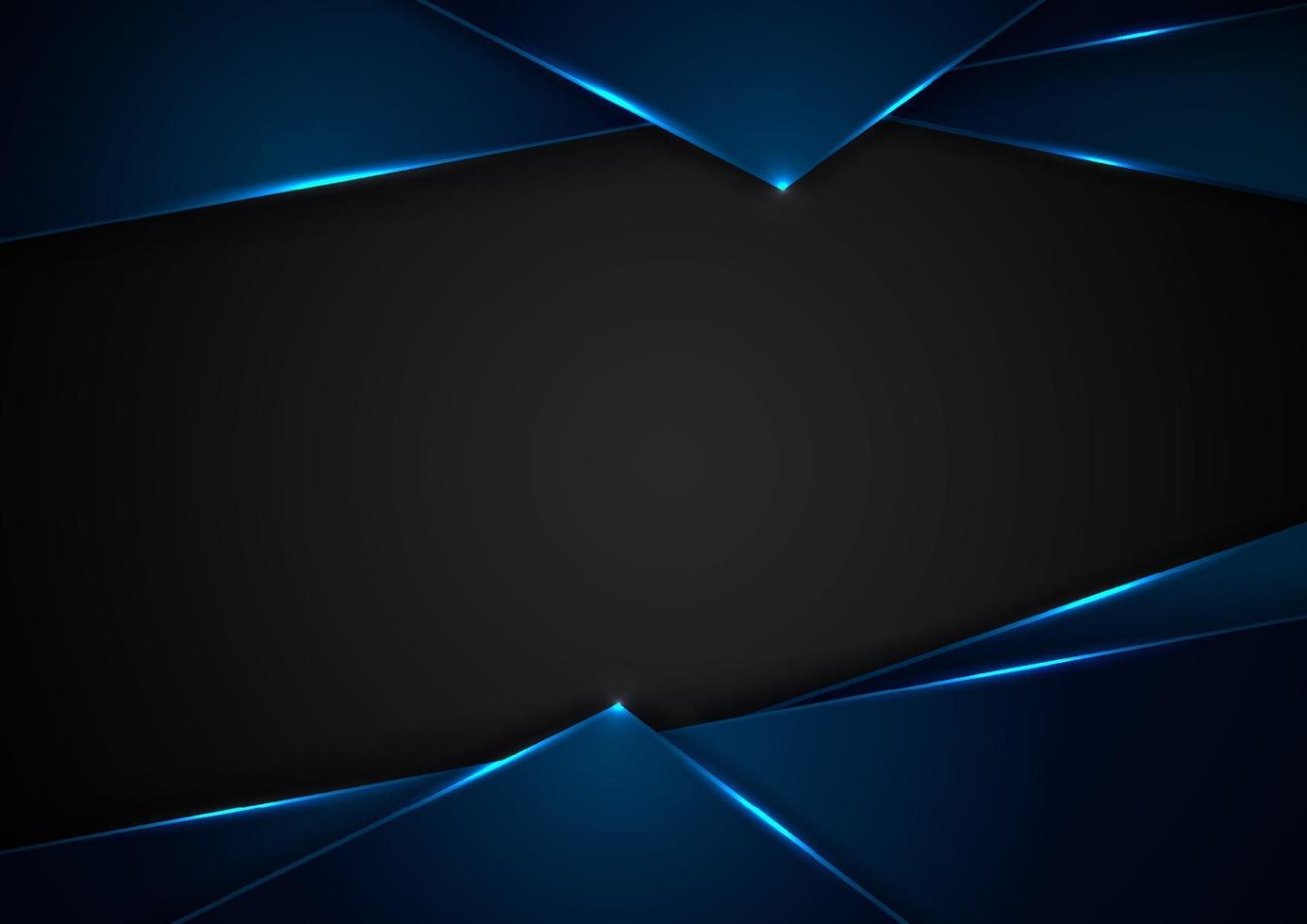 Abstract blue triangles with lighting laser on black background with space for your text. vector