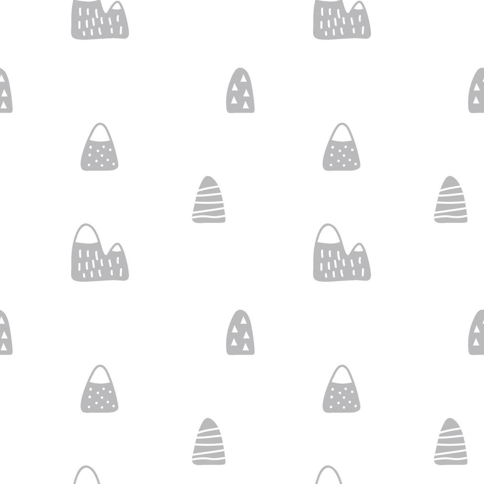 Hand drawn grey mountains seamless pattern baby. Vector scandinavian style cute drawing design elements for kids prints, textile design, cards, home decor illustration nordic