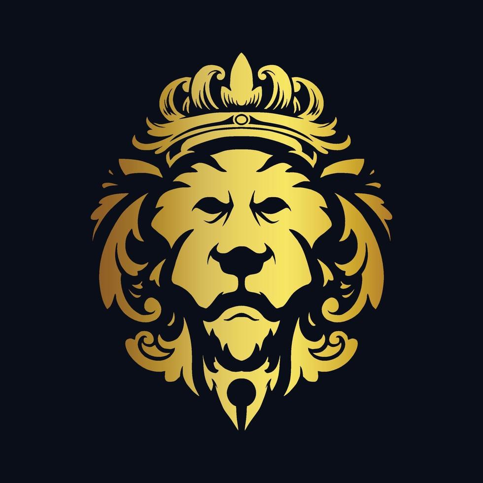 adornos de diseño de corona de oro de cabeza de león vector