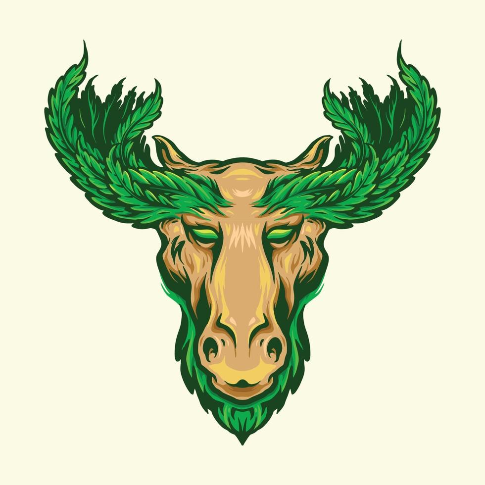 Deer with Marijuana Leaf Antlers Design Mascot vector