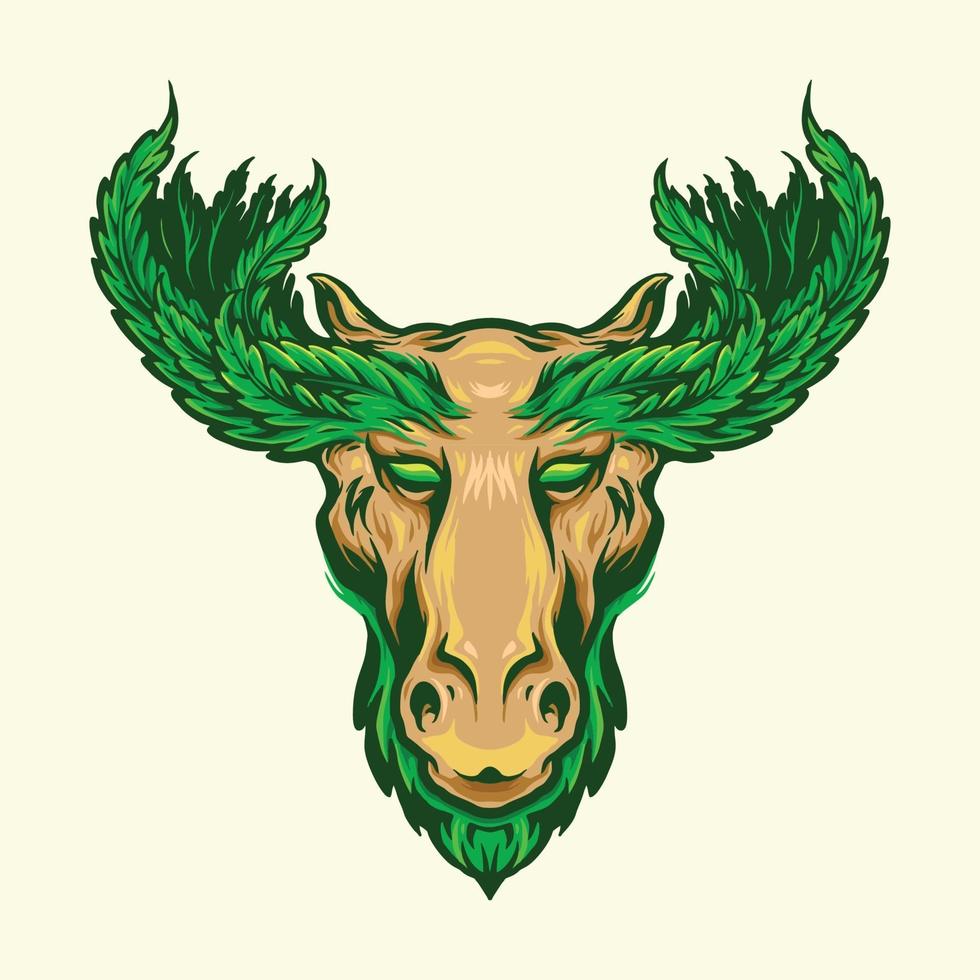 Deer with Marijuana Leaf Antlers Design Mascot vector