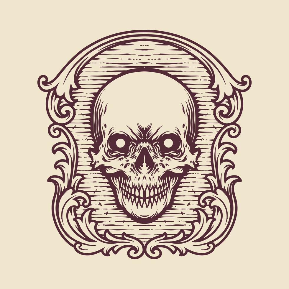 Vintage Frame Skull Engraving vector
