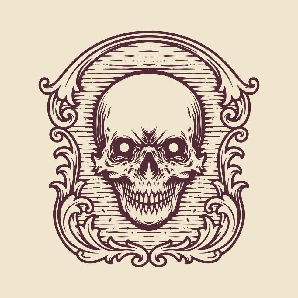 Vintage Frame Skull Engraving vector