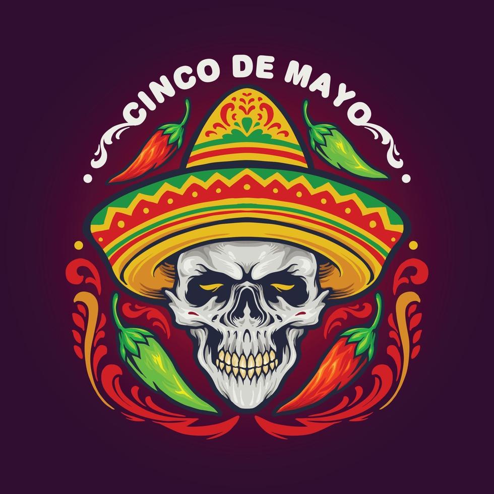 Cinco De Mayo Mexican Skull with Hat vector