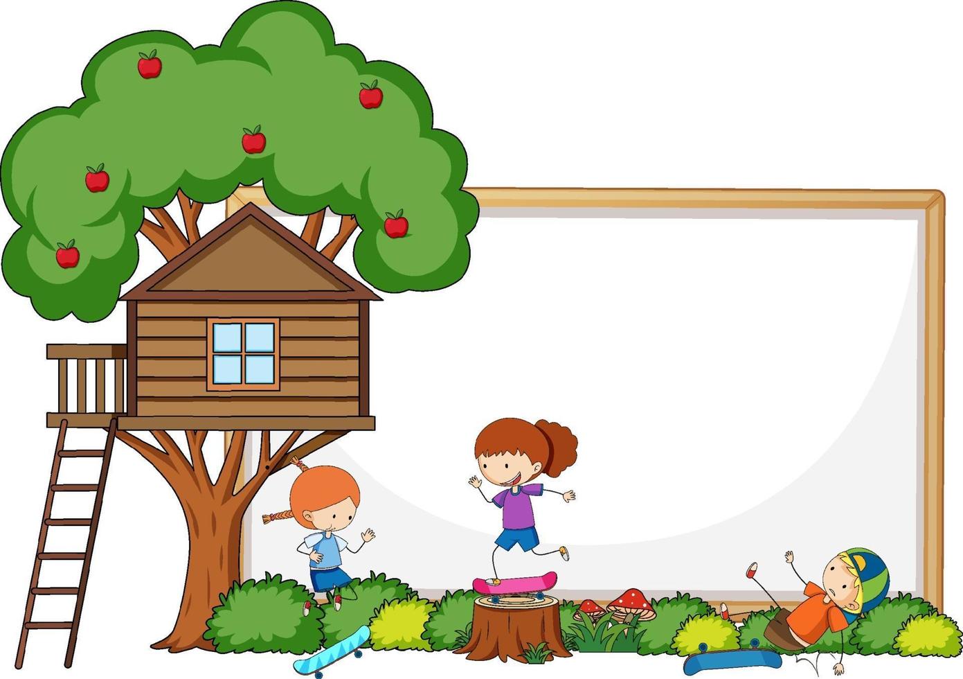 Empty banner with kids cartoon character and elements isolated vector