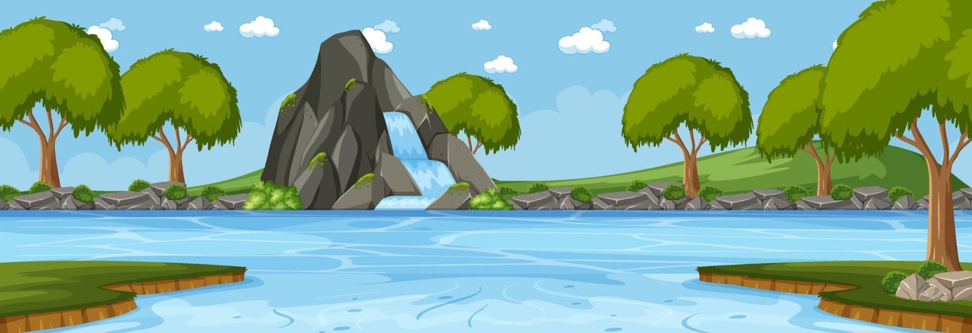 Forest horizontal scene at day time with waterfall vector