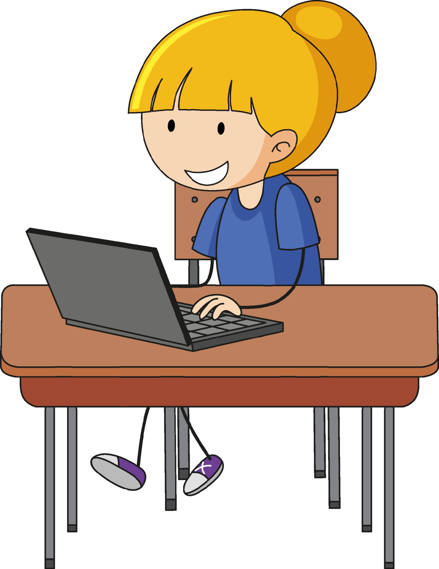 Cute girl using laptop doodle cartoon character 2173944 Vector Art at  Vecteezy