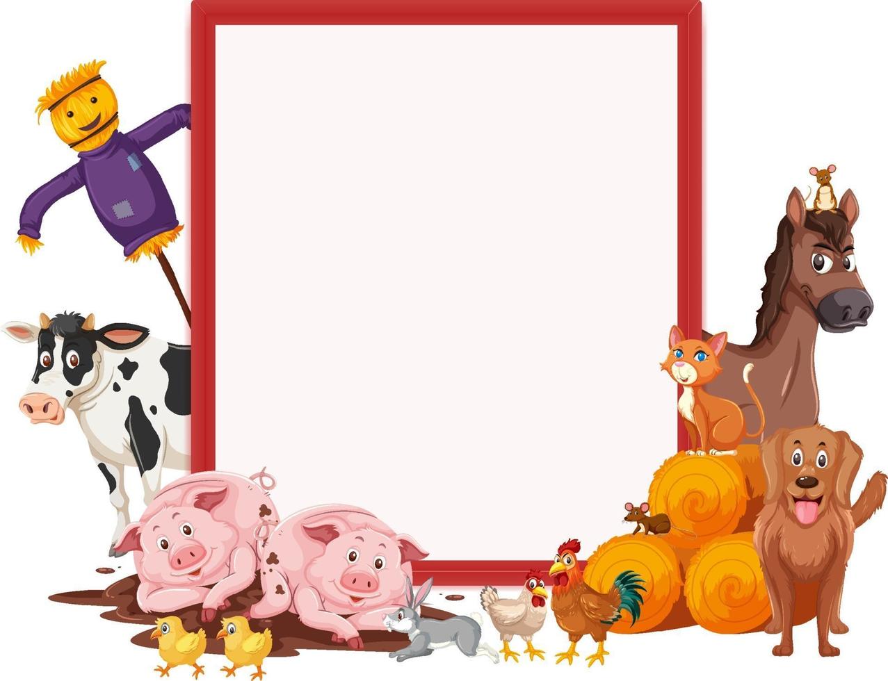 Empty banner with many farm animals vector