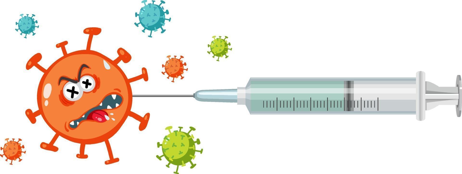 Jeringa de vacuna con coronavirus aislado sobre fondo blanco. vector