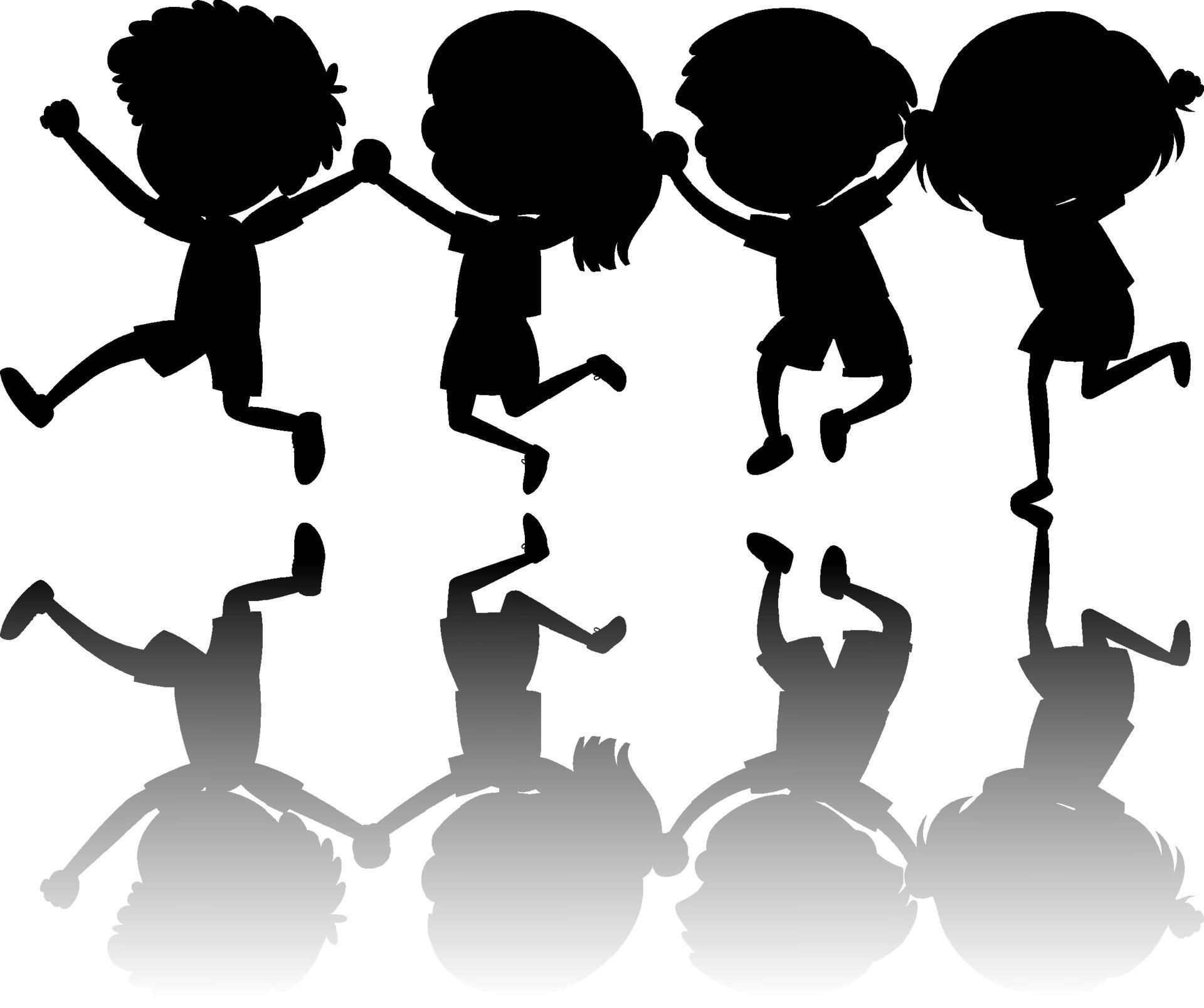 Set of kids silhouette with shadow vector
