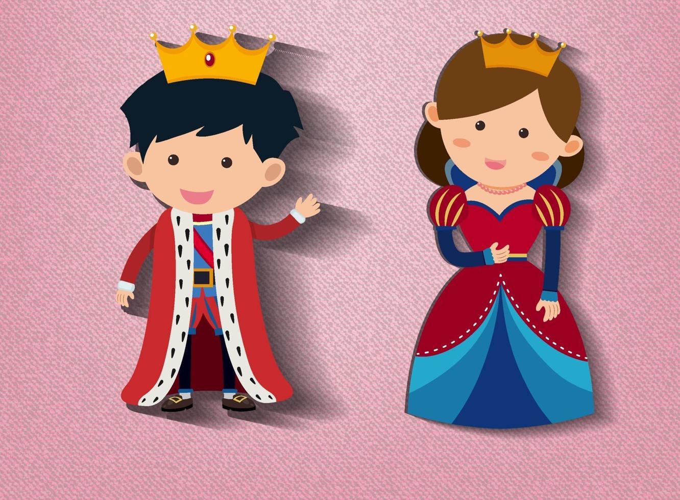 Little king and queen cartoon character on pink background vector