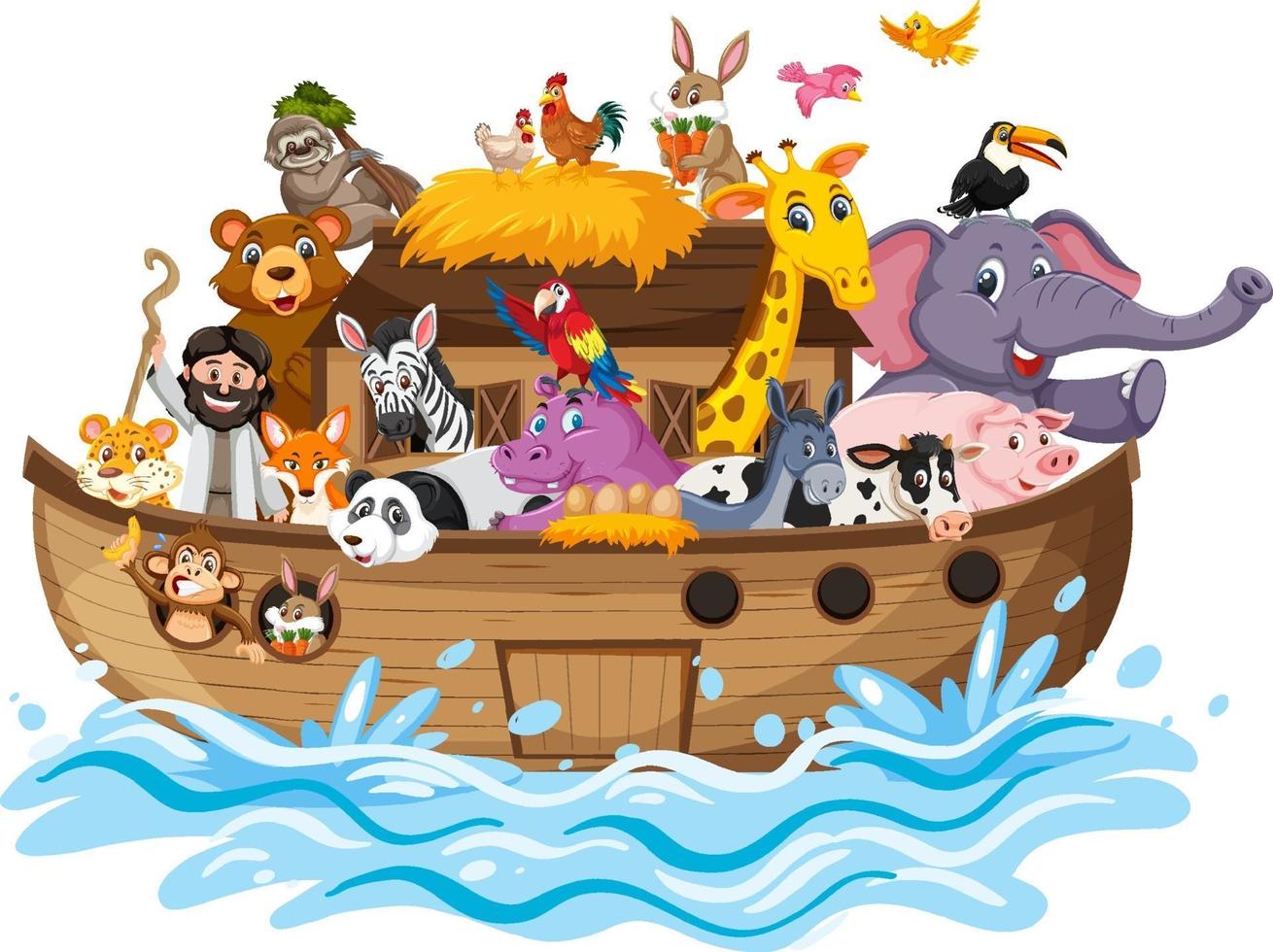 Noah's Ark with Animals on water wave isolated on white background vector