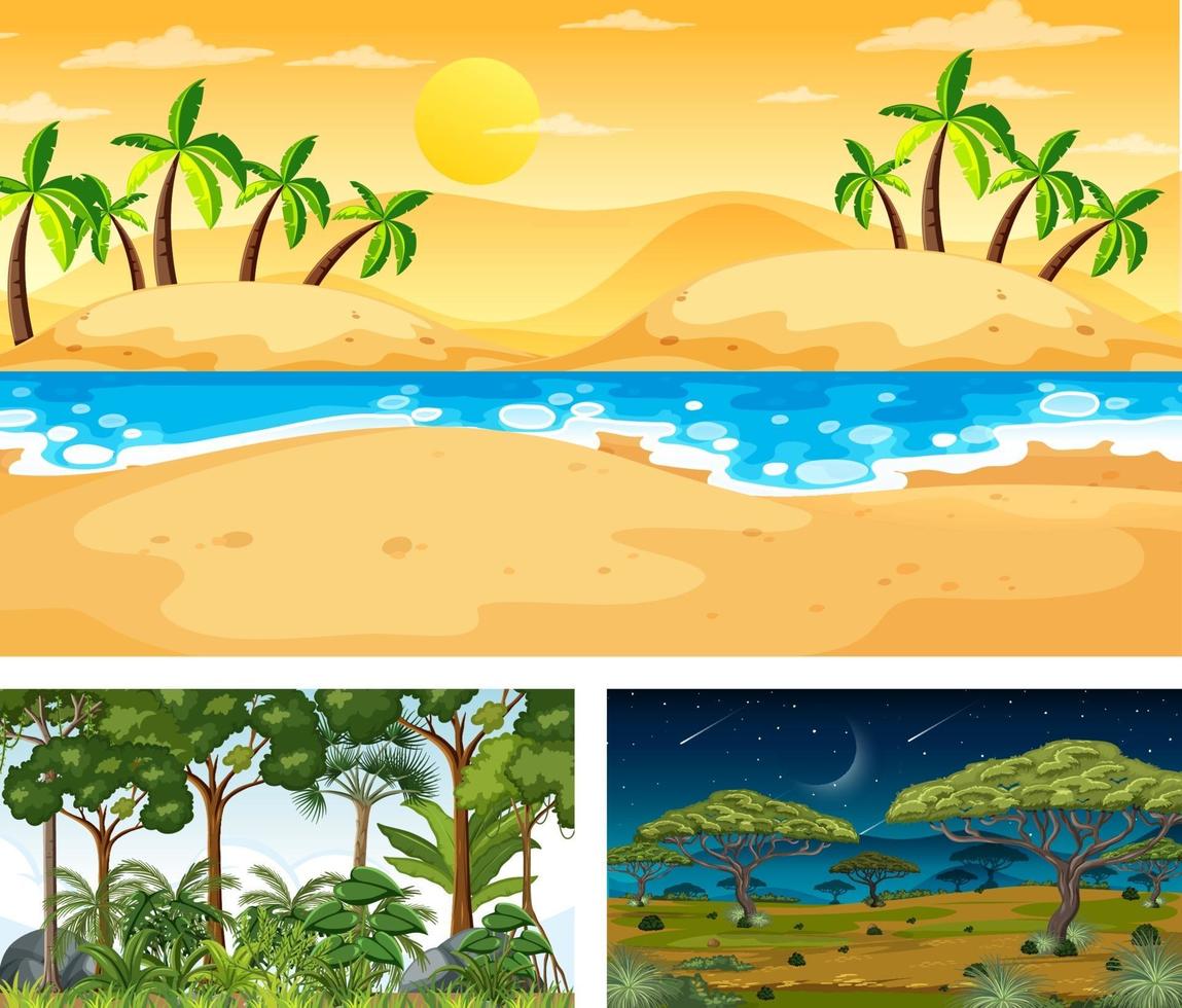 Set of different nature landscape scenes vector