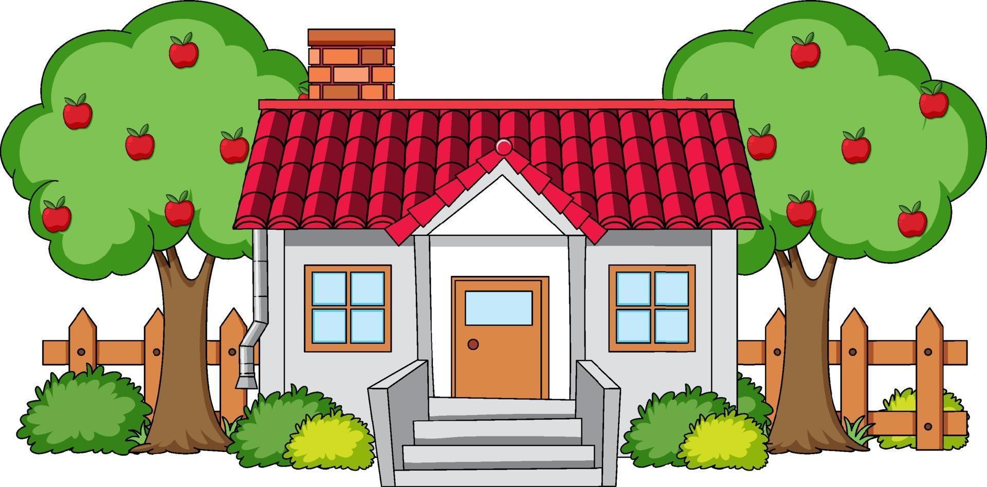 Front view of a house with nature elements on white background vector