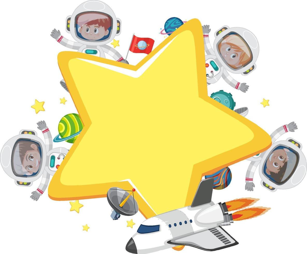 Blank star with many astronauts cartoon character vector