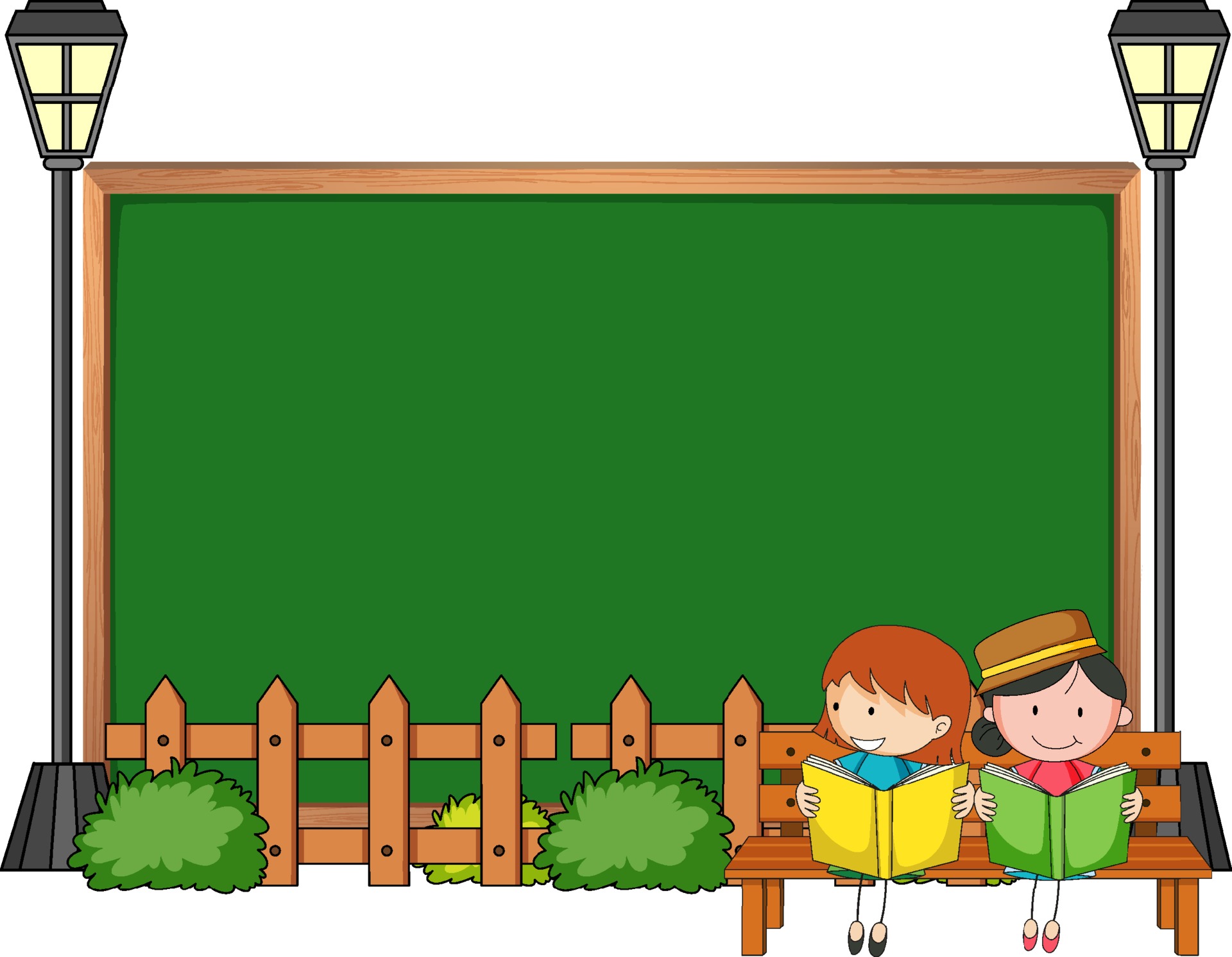 Empty blackboard with many kids doodle cartoon character isolated