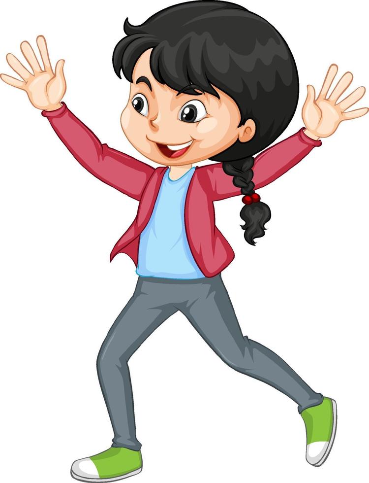 Girl pushing hands up dance cartoon character isolated vector