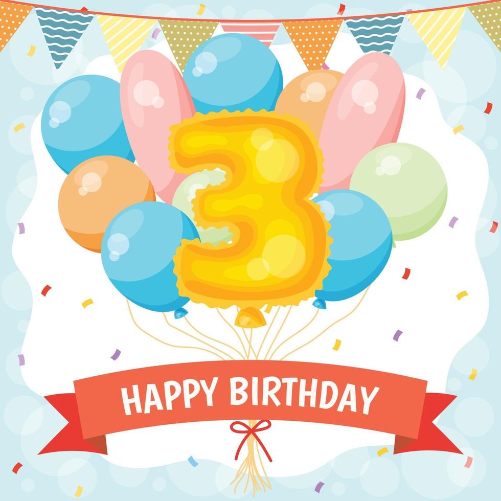 Happy birthday celebration card with number 3 balloon vector