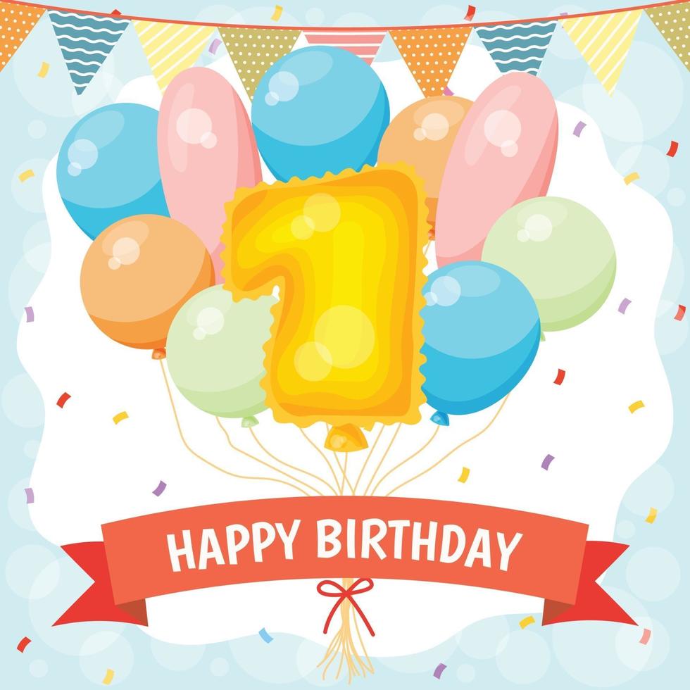 Happy birthday celebration card with number 1 balloon vector