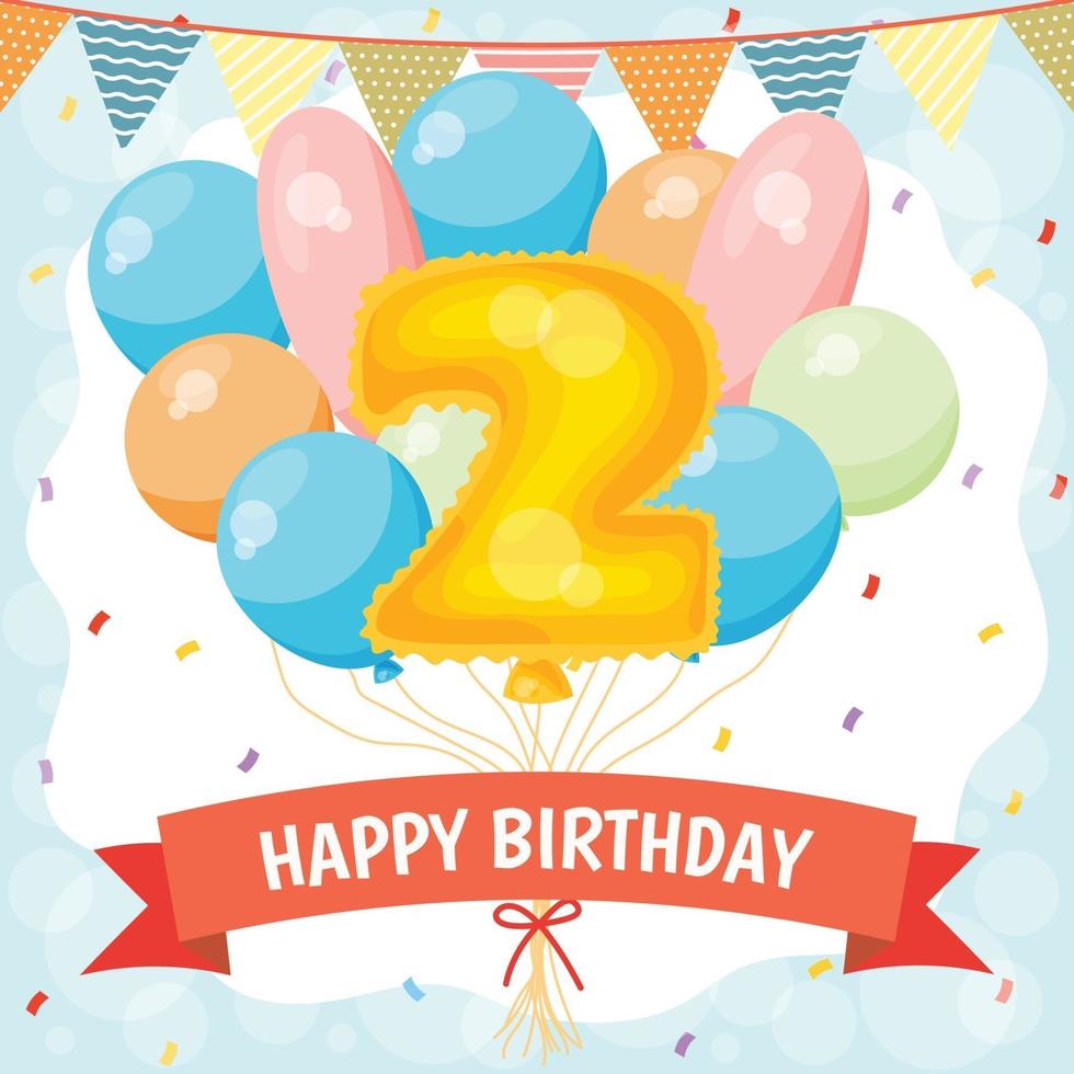 Happy birthday celebration card with number 2 balloon vector