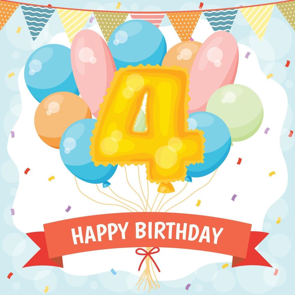 Happy birthday celebration card with number 4 balloon vector