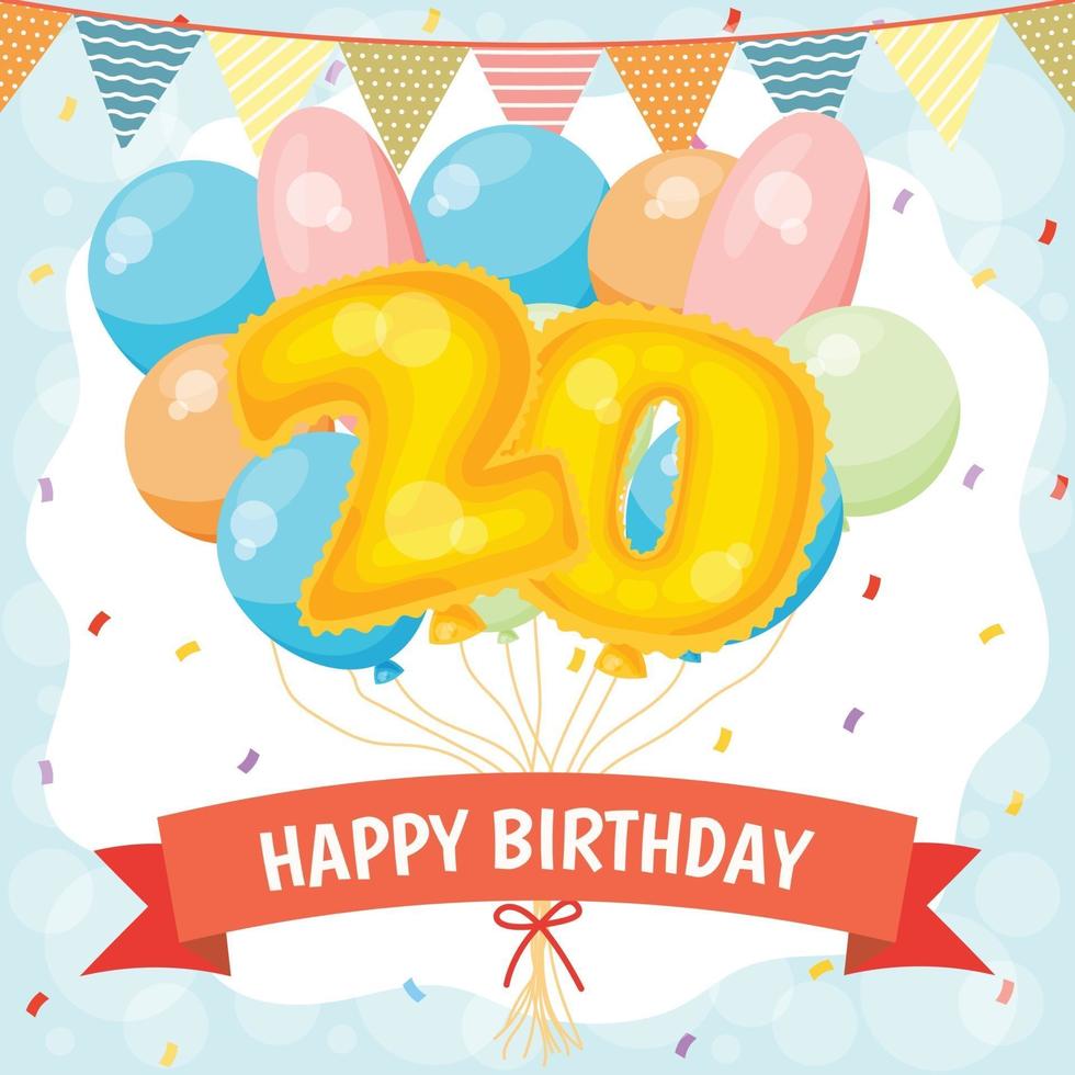 Happy birthday celebration card with number 20 balloons vector