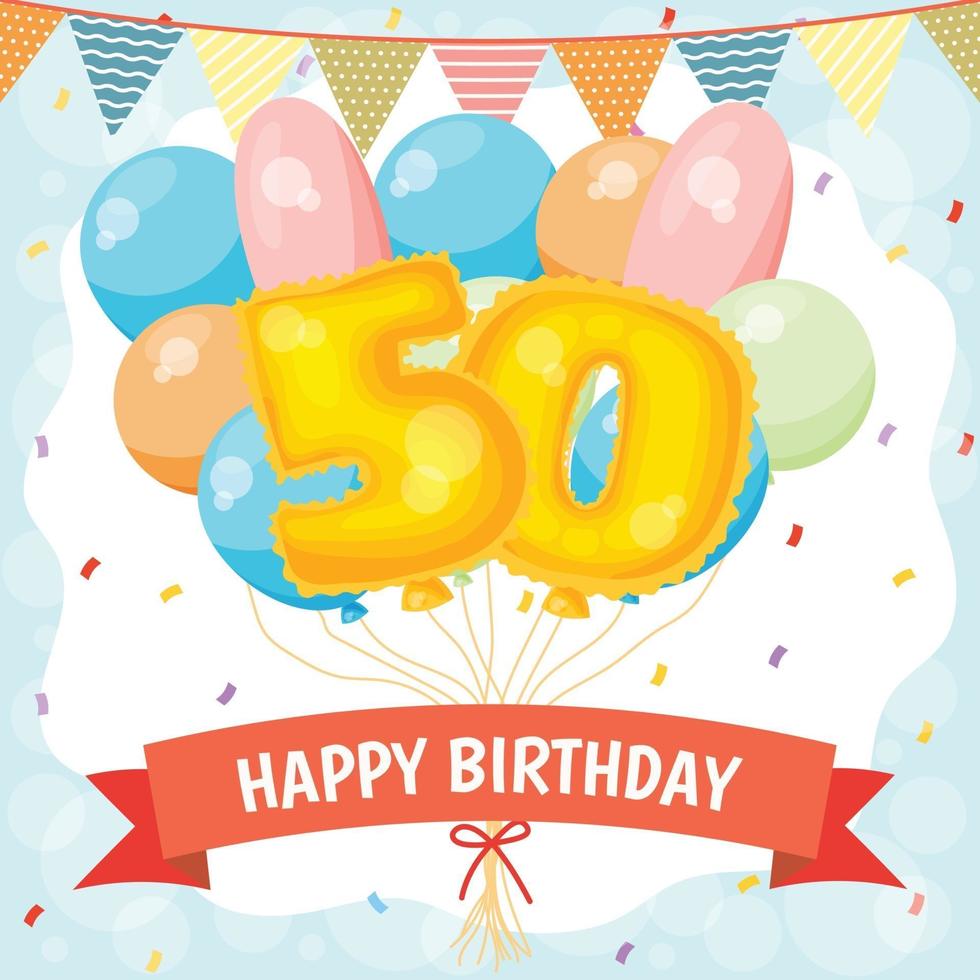 Happy birthday celebration card with number 50 balloons vector